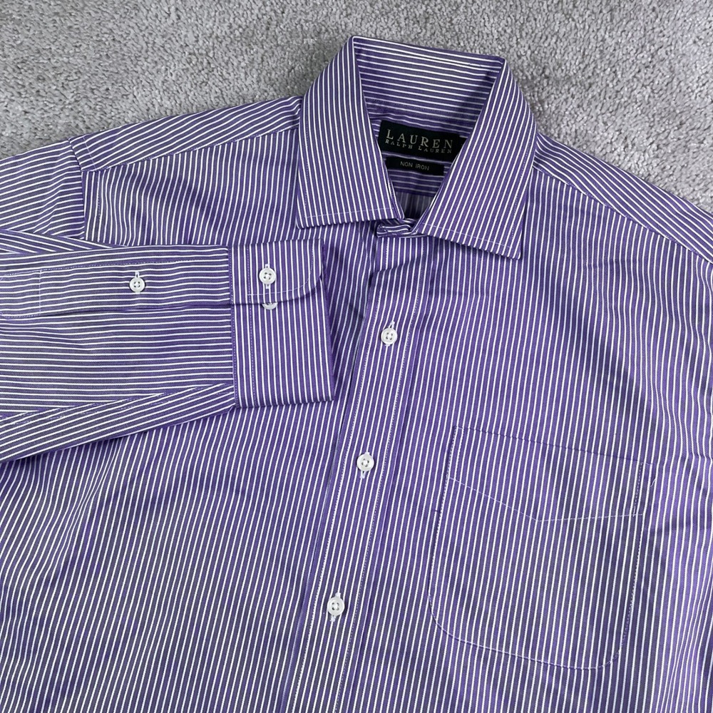 Lauren Ralph Lauren LRL Shirt Mens 15.5 32 Purple Striped Non Iron Office